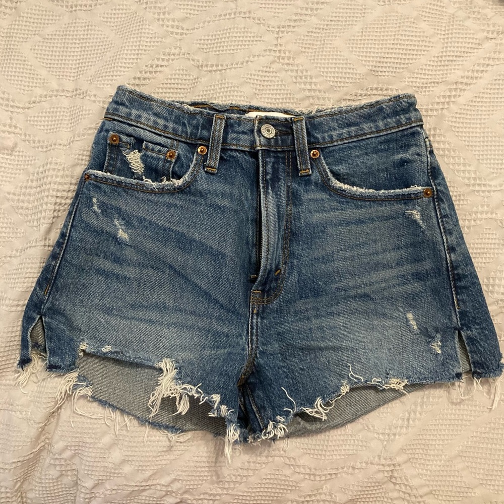 Abercrombie High Rise Denim Mom Short Dark Wash